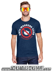 The Anti-Maskers Club - Ban Symbol + CUSTOM SLOGAN - Jerzees Adult Premium Blend Ring-Spun T-Shirt